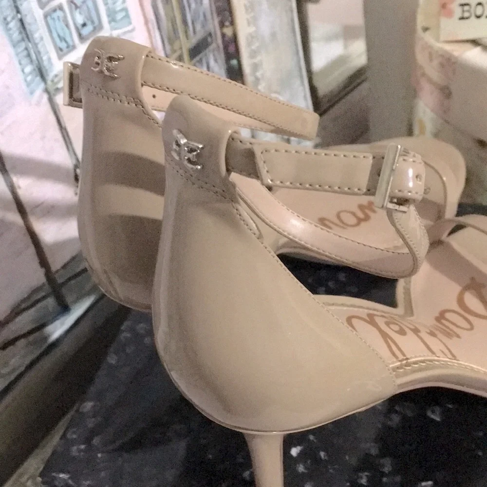 Sam Edelman Nude Patent Ankle-Strap Heels